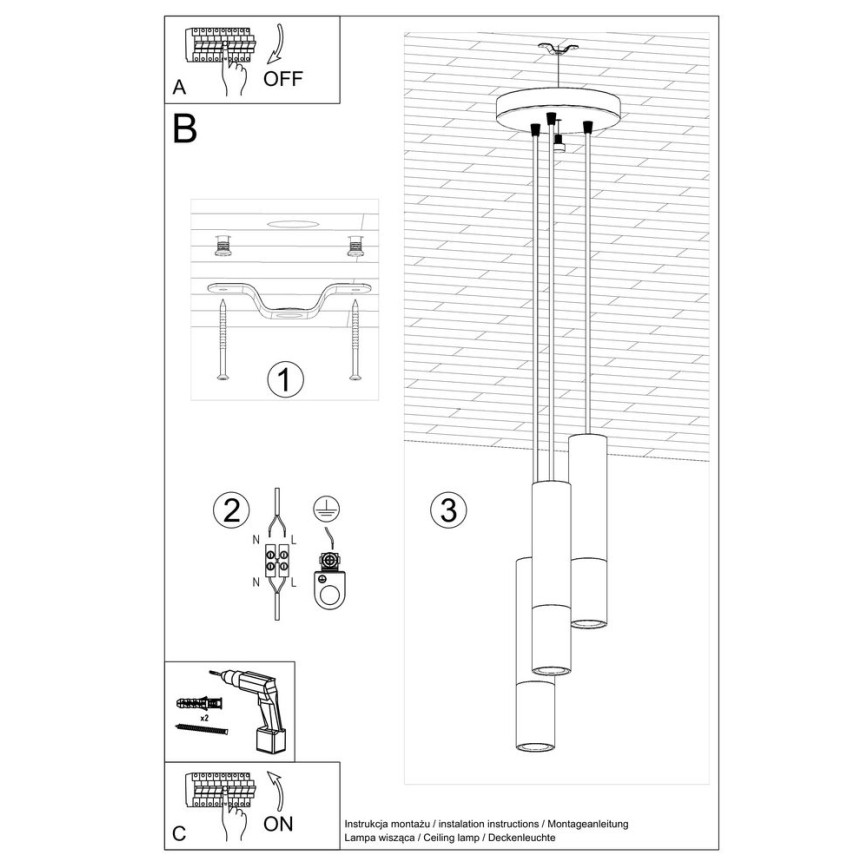 Suspension filaire LOOPEZ 3xGU10/10W/230V arrondi noir/doré