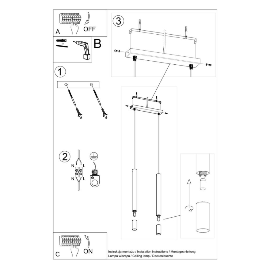 Suspension filaire VIZIER 2xG9/40W/230V noir
