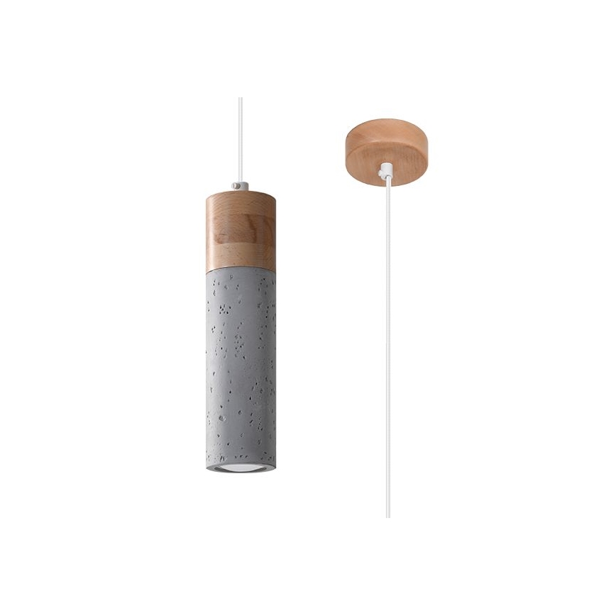 Suspension filaire ZANE 1xGU10/40W/230V béton/Bouleau/hêtre