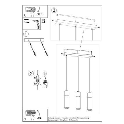 Suspension filaire ZANE 3xGU10/40W/230V béton/Bouleau/hêtre