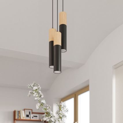 Suspension filaire PABLO 3xGU10/40W/230V noir/hêtre