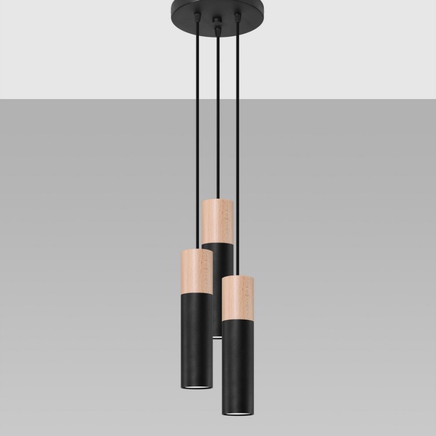 Suspension filaire PABLO 3xGU10/40W/230V noir/hêtre