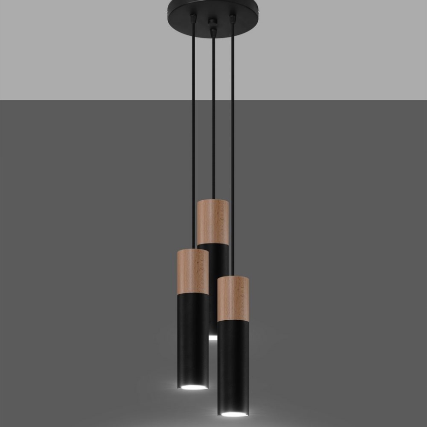 Suspension filaire PABLO 3xGU10/40W/230V noir/hêtre