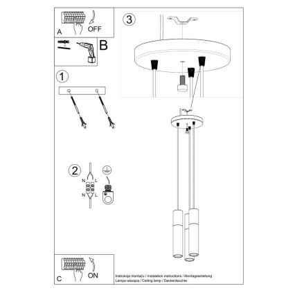 Suspension filaire PABLO 3xGU10/40W/230V noir/hêtre