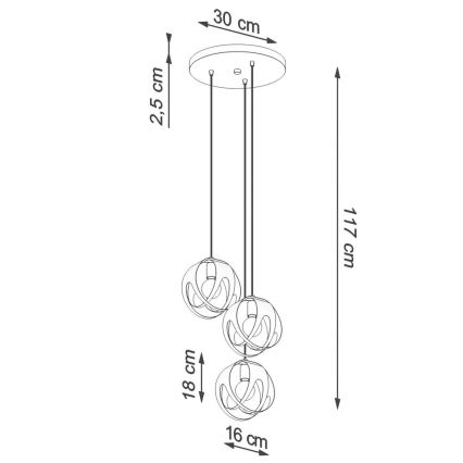 Suspension filaire TULOS 3xE27/60W/230V blanc