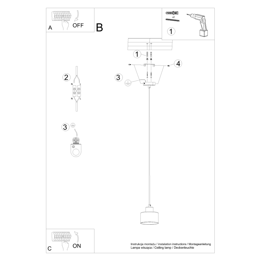 Suspension filaire SAVAR 1xE27/60W/230V noir