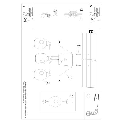 Lustre sur barre FILLAN 3xE27/60W/230V noir