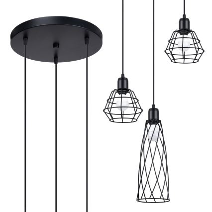 Suspension filaire SUBA 3xE27/15W/230V noir