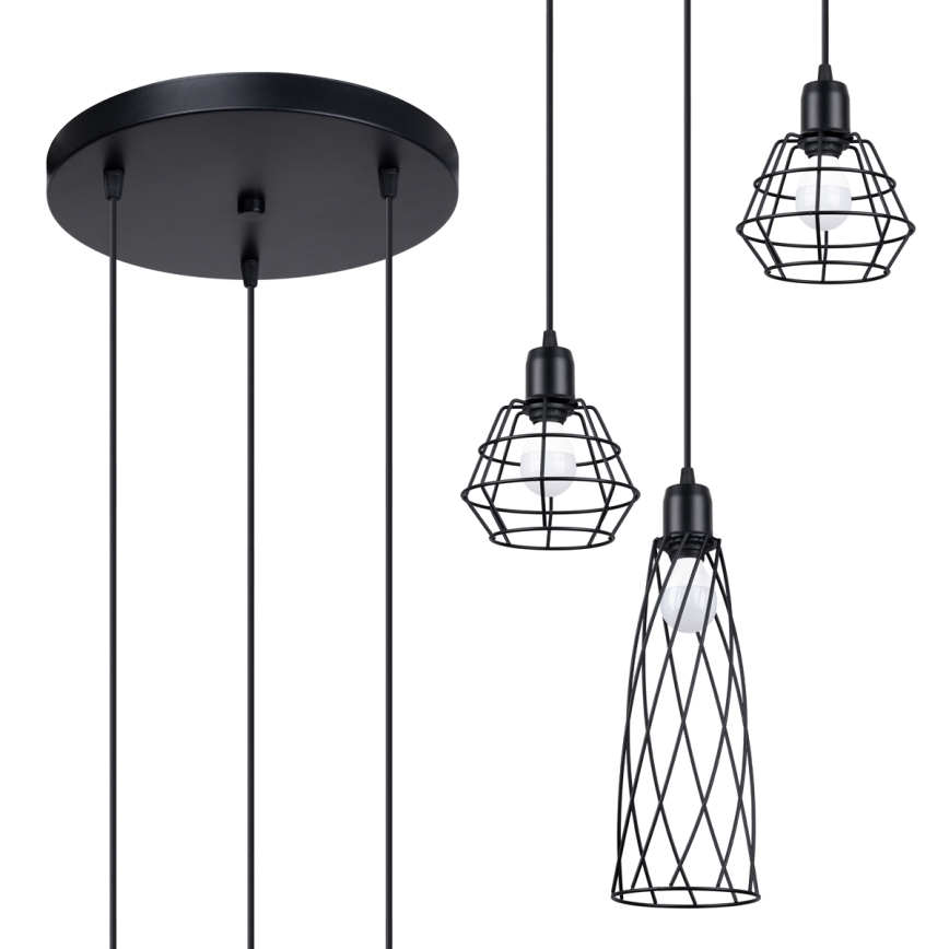 Suspension filaire SUBA 3xE27/15W/230V noir