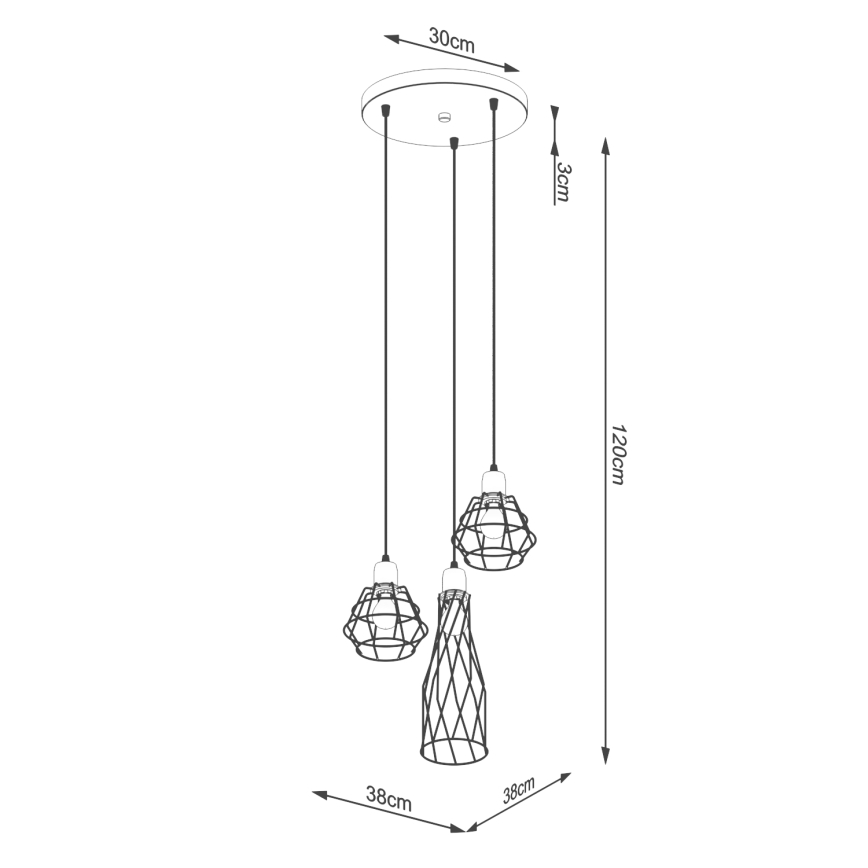 Suspension filaire SUBA 3xE27/15W/230V noir