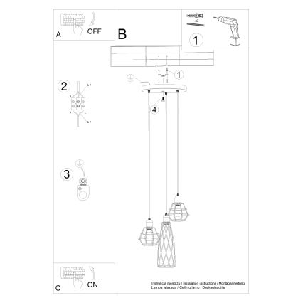 Suspension filaire SUBA 3xE27/15W/230V noir