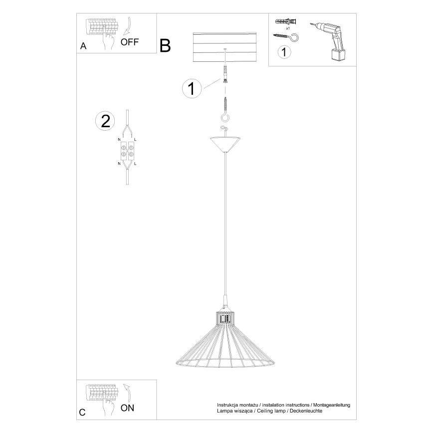 Suspension filaire EDA 1xE27/15W/230V noir