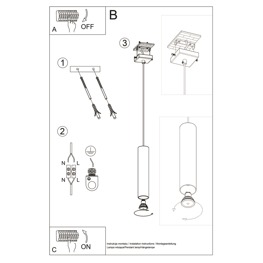 Suspension filaire LAGOS 1xGU10/10W/230V chrome brillant