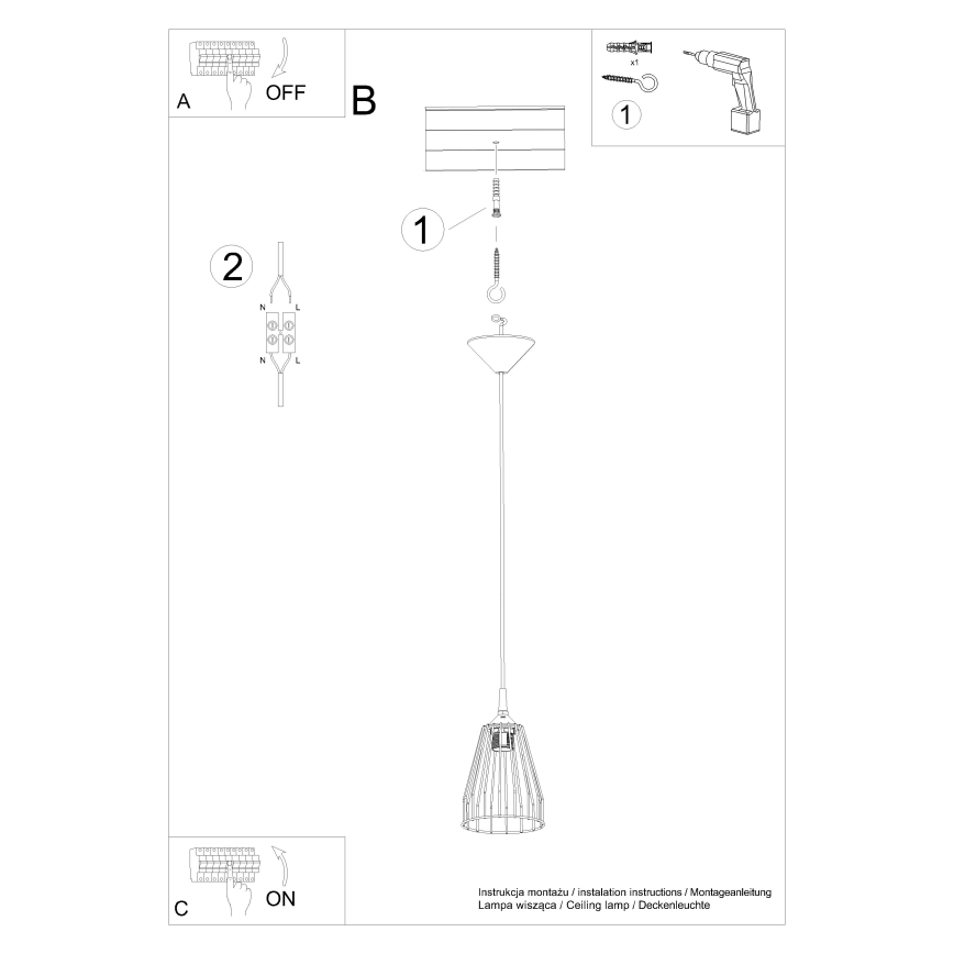 Suspension filaire LEYO 1xE27/15W/230V noir