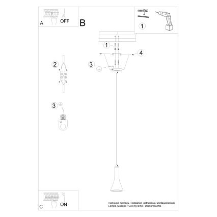 Suspension filaire REA 1xE14/12W/230V béton