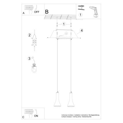 Suspension filaire REA 2xE14/12W/230V béton