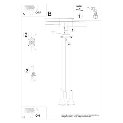 Suspension filaire REA 3xE14/12W/230V béton