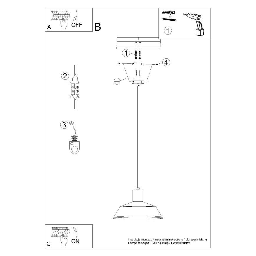 Suspension filaire FANO 1xE27/15W/230V d. 34 cm noir
