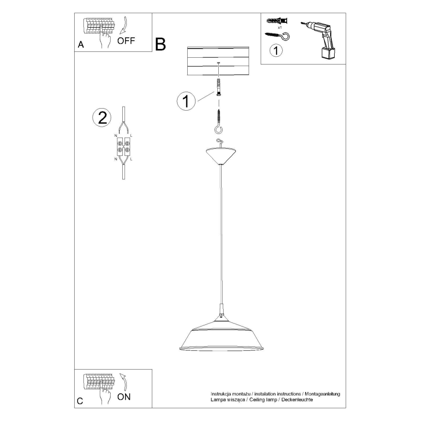 Suspension filaire FRIKA 1xE27/15W/230V d. 34 cm blanc