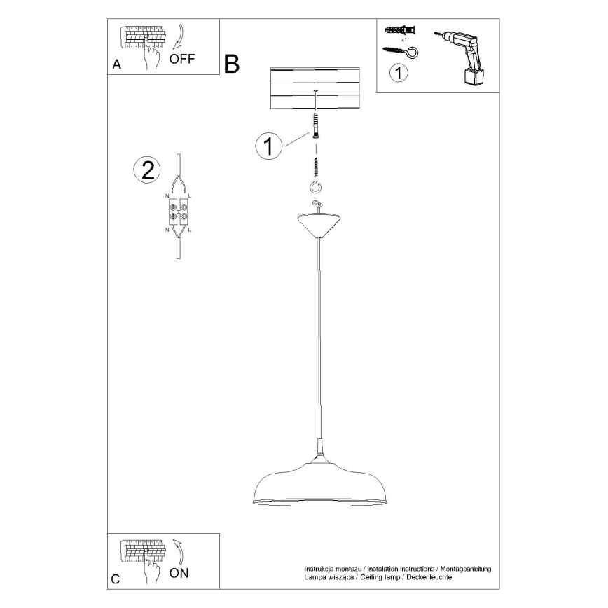 Suspension filaire GINA 1xE27/15W/230V d. 38 cm noir