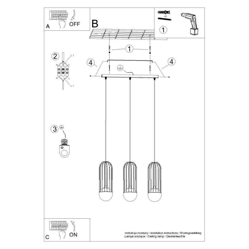 Suspension filaire BRINA 3xG9/8W/230V noir