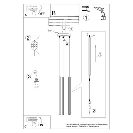 Suspension filaire ARCHE 3xG9/8W/230V doré