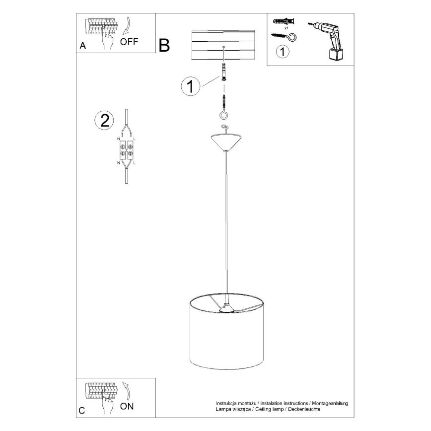 Suspension filaire NOVA 1xE27/15W/230V d. 30 cm noir