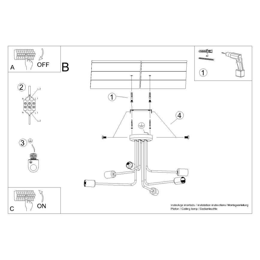 Suspension-barre NORAH 6xE27/15W/230V noir