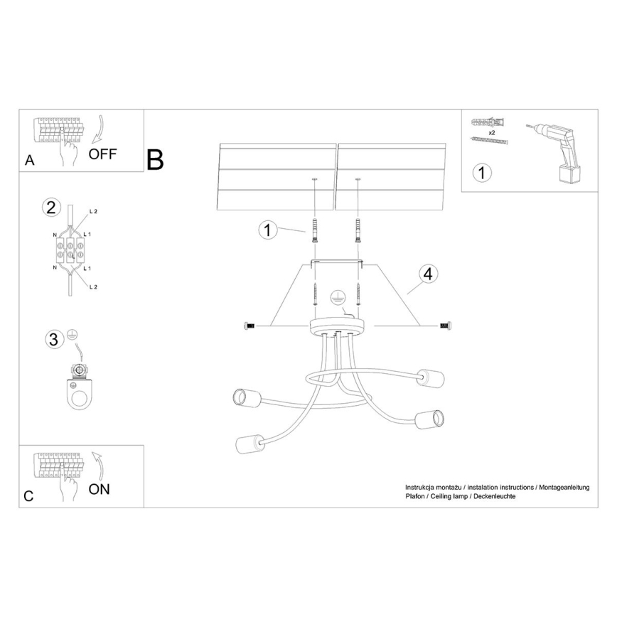 Suspension-barre LEVAR 4xE27/15W/230V noir