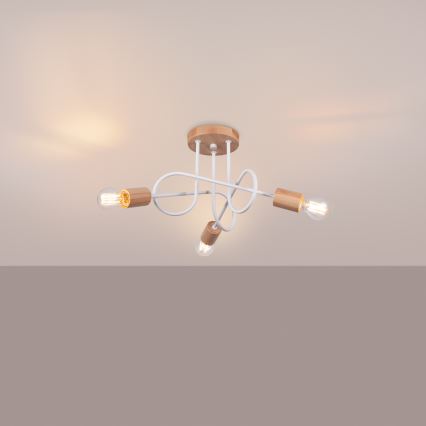 Plafonnier EMBER 3xE27/15W/230V blanc/beige/hêtre