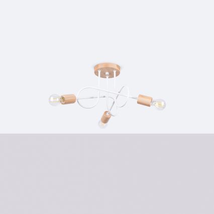 Plafonnier EMBER 3xE27/15W/230V blanc/beige/hêtre