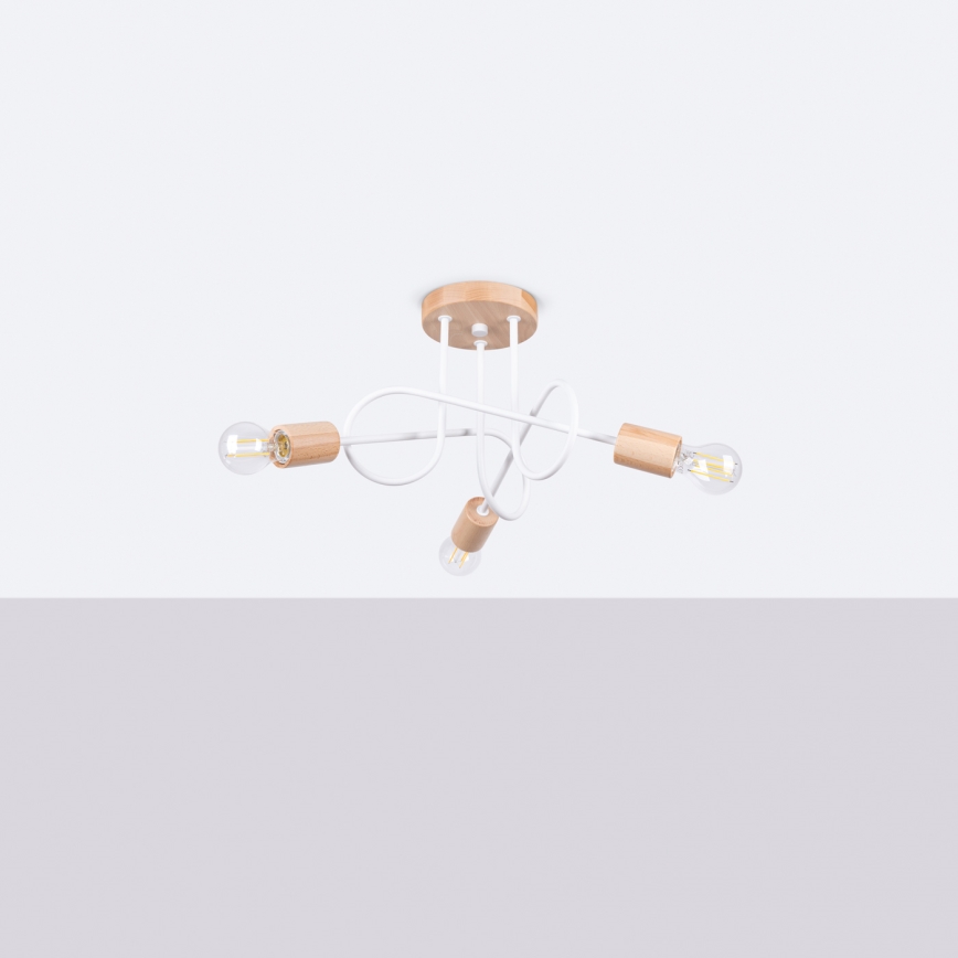Plafonnier EMBER 3xE27/15W/230V blanc/beige/hêtre