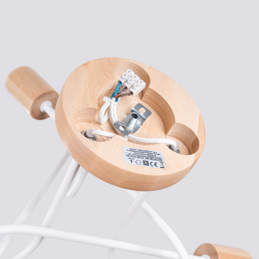 Plafonnier EMBER 3xE27/15W/230V blanc/beige/hêtre