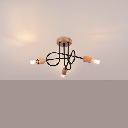 Plafonnier EMBER 3xE27/15W/230V noir/beige/hêtre