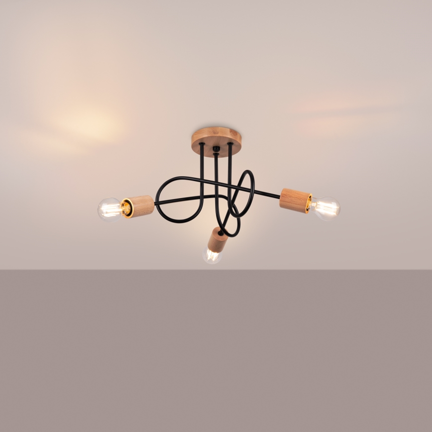Plafonnier EMBER 3xE27/15W/230V noir/beige/hêtre