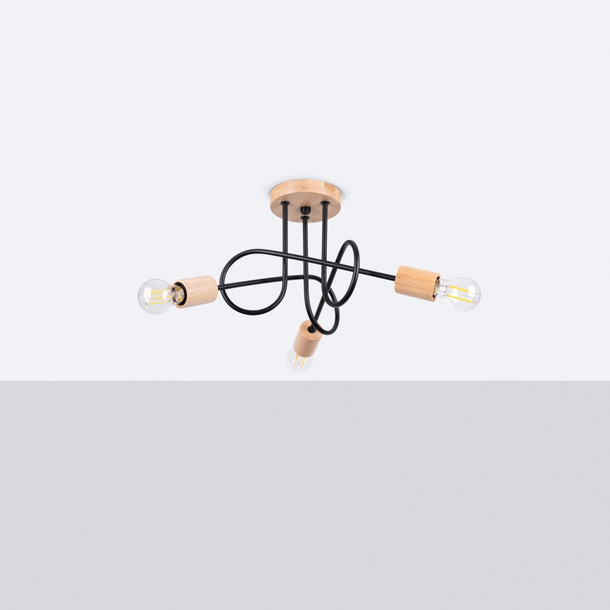 Plafonnier EMBER 3xE27/15W/230V noir/beige/hêtre