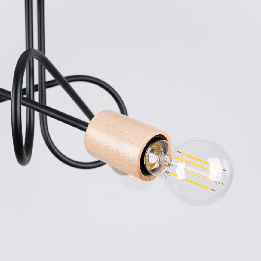 Plafonnier EMBER 3xE27/15W/230V noir/beige/hêtre