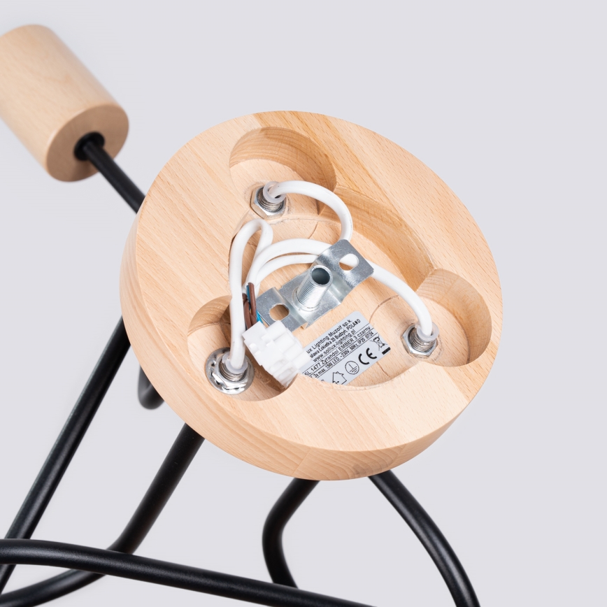 Plafonnier EMBER 3xE27/15W/230V noir/beige/hêtre