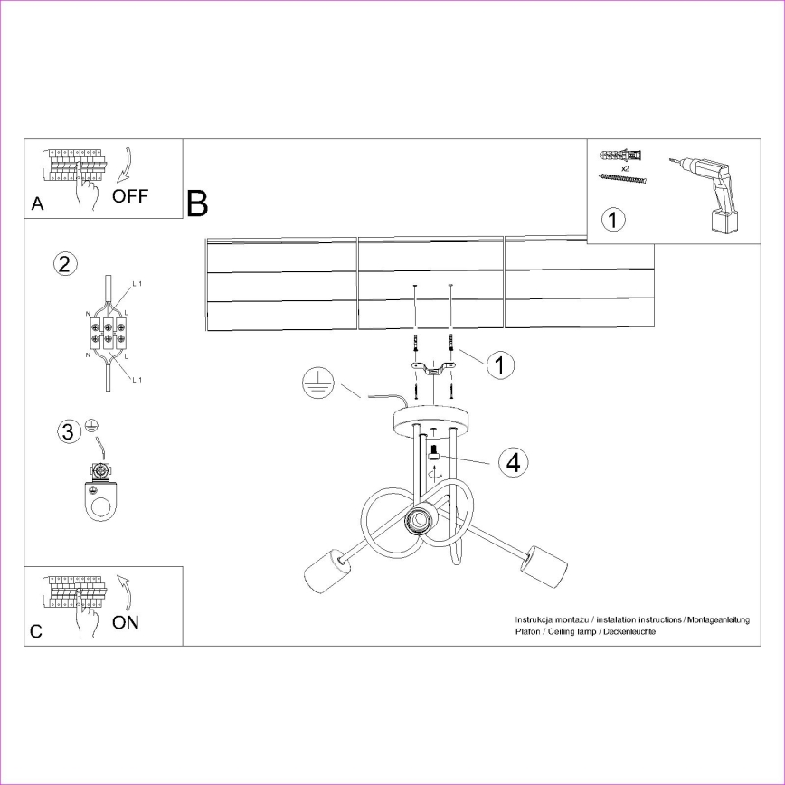 Plafonnier EMBER 3xE27/15W/230V noir/beige/hêtre