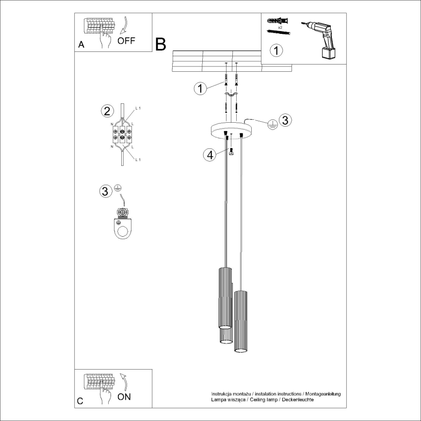 Suspension filaire KARBON 3xGU10/10W/230V vert