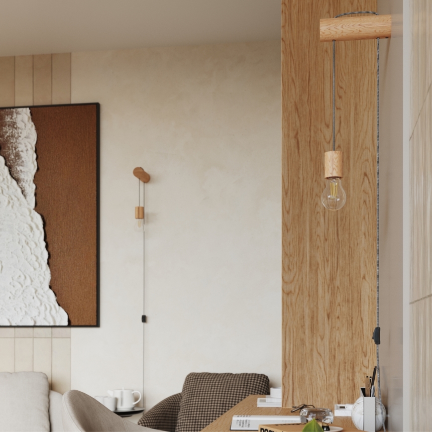 Applique murale NIMBI 1xE27/15W/230V hêtre