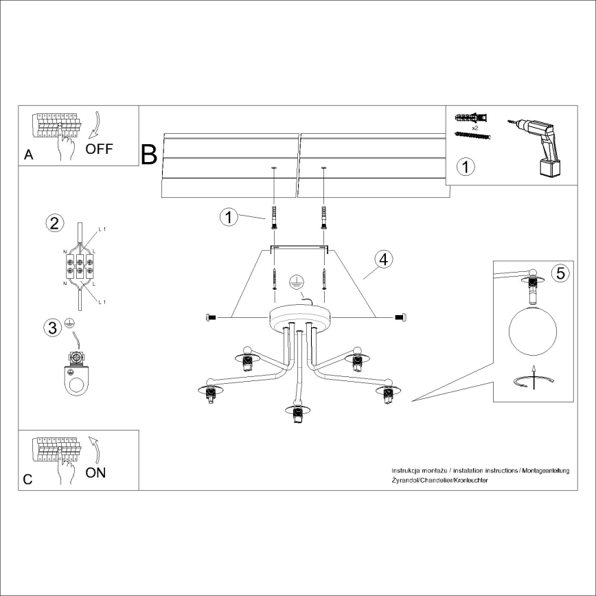 Suspension-barre ASTRAL 5xG9/8W/230V blanc