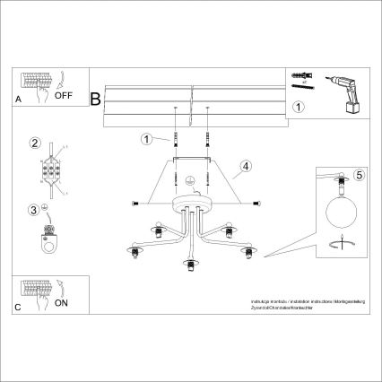Suspension-barre ASTRAL 5xG9/8W/230V noir