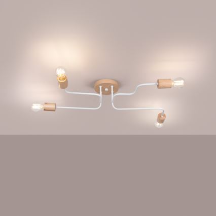 Plafonnier TIMBO 4xE27/15W/230V blanc/beige/hêtre