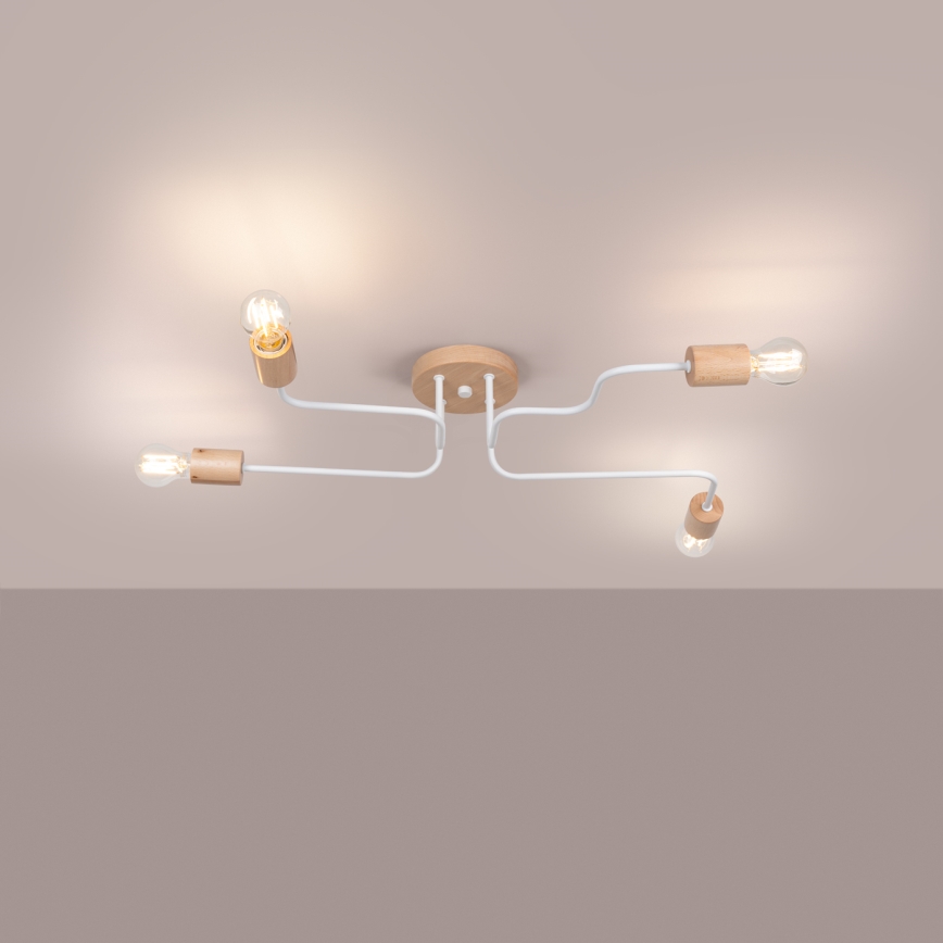 Plafonnier TIMBO 4xE27/15W/230V blanc/beige/hêtre