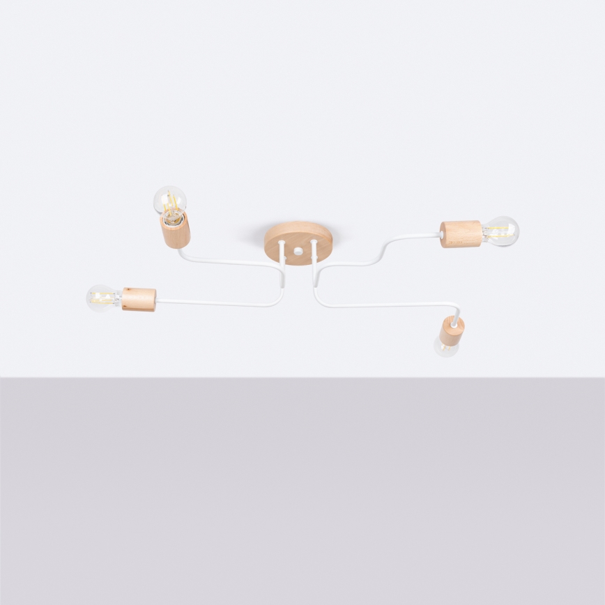 Plafonnier TIMBO 4xE27/15W/230V blanc/beige/hêtre