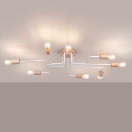 Plafonnier TIMBO 8xE27/15W/230V blanc/beige/hêtre