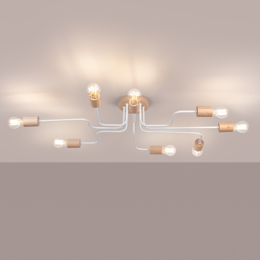 Plafonnier TIMBO 8xE27/15W/230V blanc/beige/hêtre