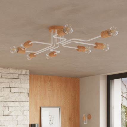 Plafonnier TIMBO 8xE27/15W/230V blanc/beige/hêtre