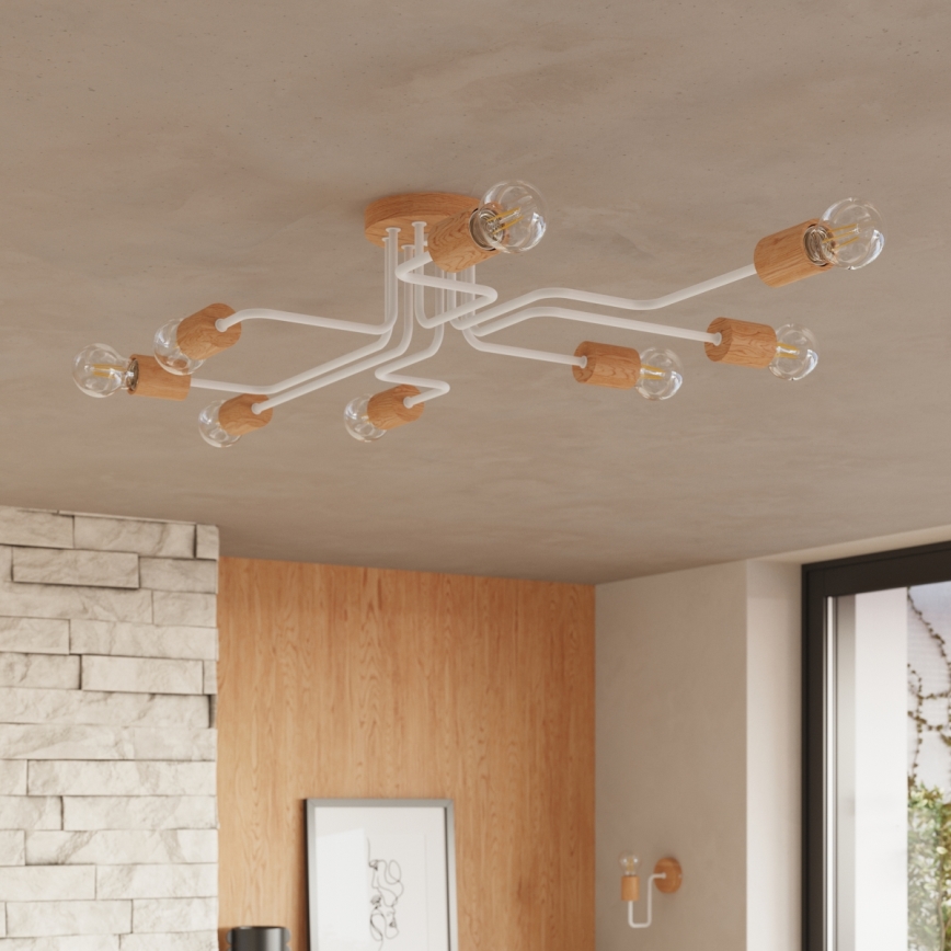 Plafonnier TIMBO 8xE27/15W/230V blanc/beige/hêtre